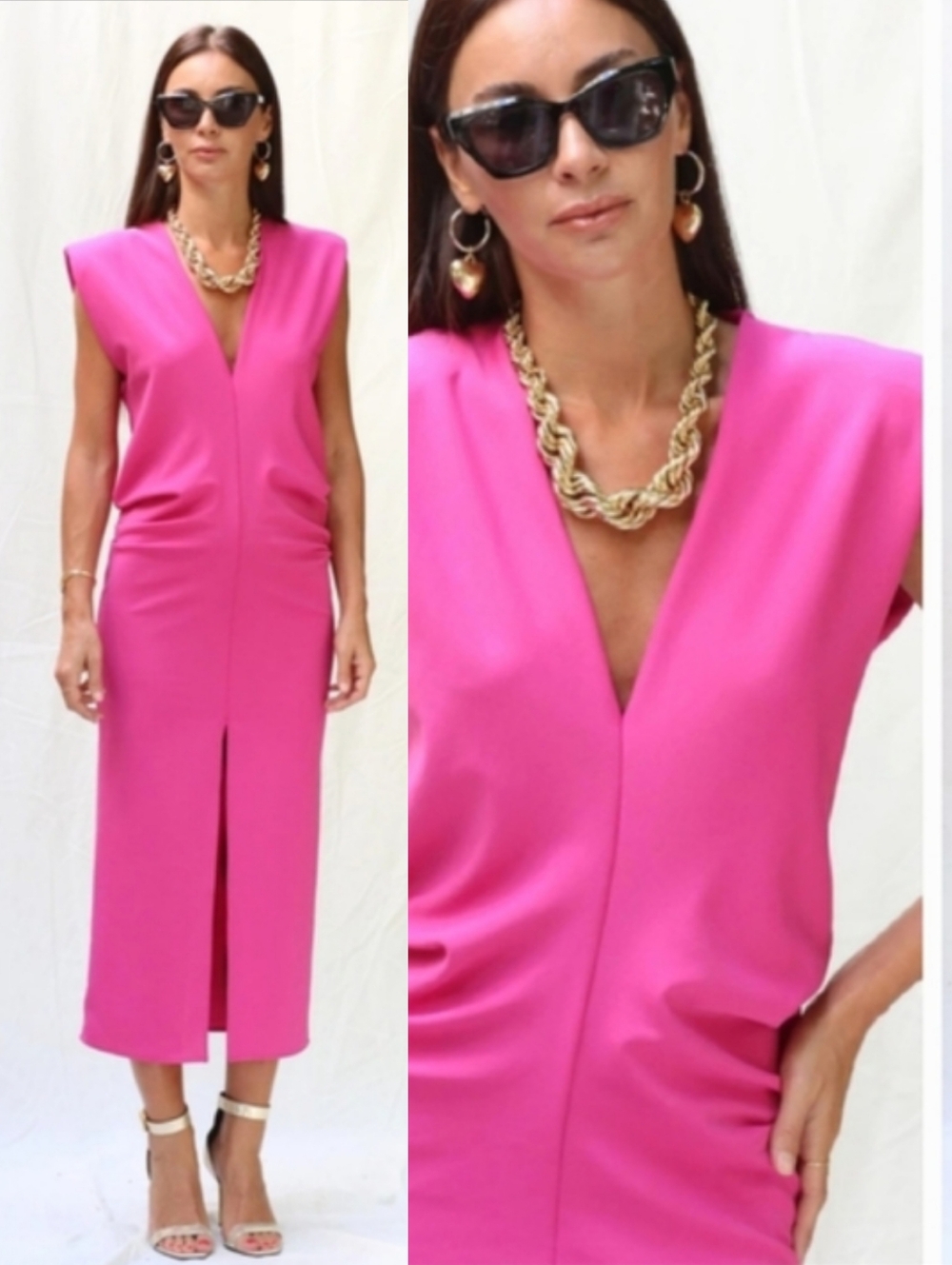 Zara fuchsia pink midi slit dress size S - Picture 1 of 16